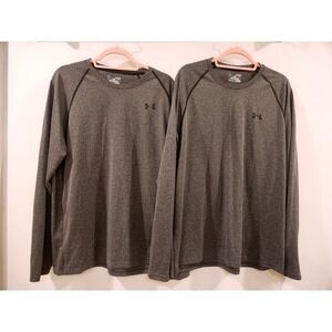 Under Armour HeatGear XL Men Gray Long Sleeve Loose Fit Athletic Shirts LOT of 2